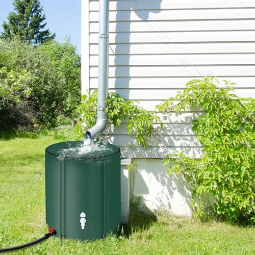 SHAWREWIN 100 Gallon Collapsible Rain Barrels, Large Rain Water Clloection Barrels, Rainwater Collection from Gutter, Portable Rain Catcher Barrel with Filter Spigot Overflow Kit, Green - Thumbnail 2