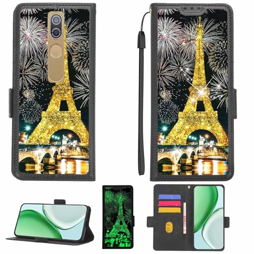 Aroepurt Case Compatible for Danew Konnect 608 Phone Case Flip Cover [with Tempered Glass Screen Protector][RFID Blocking][Gold Glitter+Luminous] LPT-TT