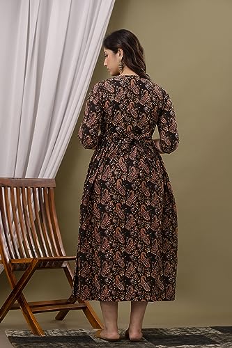 Image of Maternity Feeding Kurti for Women | Cotton Blend Anarkali Dress with Nursing Zip for Pre & Post Pregnancy