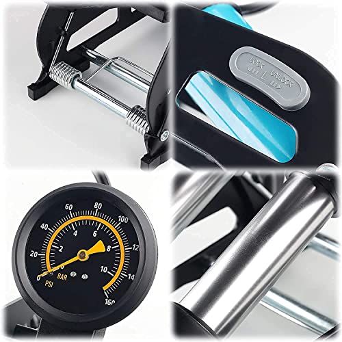 Image of Foot Pump Air Inflator 160 PSI Double Cylinder Portable Foot Pump Air Tyre Inflator for car Bike and Cycle (Blue)
