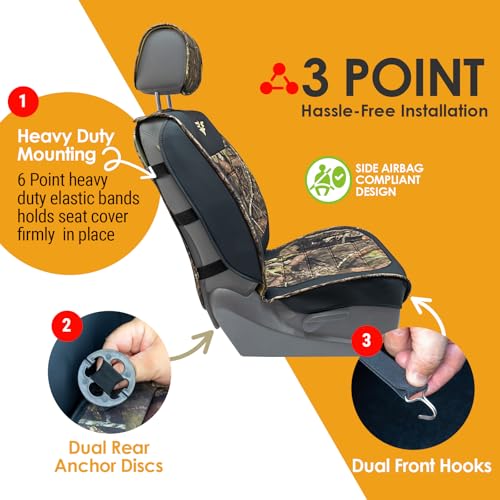 Image of Mossy Oak Heavy Duty Premium Truck Seat Covers for Front Seats, Fits Full-Size Truck SUV, Padded Seat Cover with Bottom Wrap-around, Front & Rear Storage Pockets,Front Seat Protector, Waterproof, 2 pc