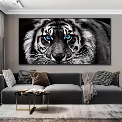 Toile tigre noir et blanc grand format 80x160 pour habiller un mur vide sans effort