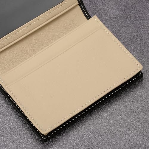 Image of HISCOW Full Grain Leather Business Card Holder Case | Minimalist EDC wallet, gusset holds 25 cards, ID window, fits folded bills, bifold profile, premium gifts for men & women