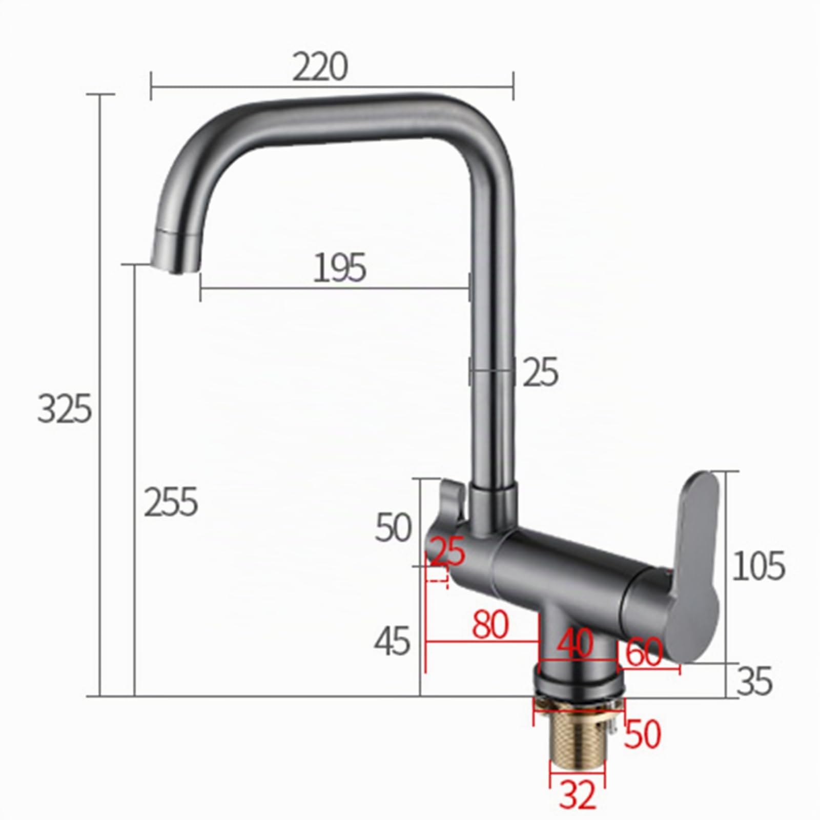 XJTNLB Rubinetto a Tre Vie Cucina Pieghevole, Miscelatore 3 Vie Abbattibile Sottofinestra Ottone Rubinetto Girevole Rubinetto 3 Vie per Depuratore, Spazzolato