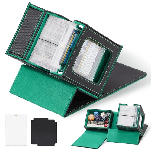 Zettokete MTG Commander Deck Box with Dice Tray - Fits 100+ Double-sleeved Cards - Commander Display - Card Deck Box for Magic, TCG - Black/Green