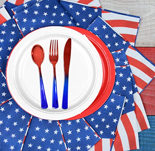 144 Count Bulk Fourth Of July Red And Blue Plastic Cutlery Silverware 48 Spoons 48 Forks 48 Knives Patriotic Rainbow Utensils Party Supplies Disposable Heavyweight Flatware & Picnic Dinnerware #TOP6