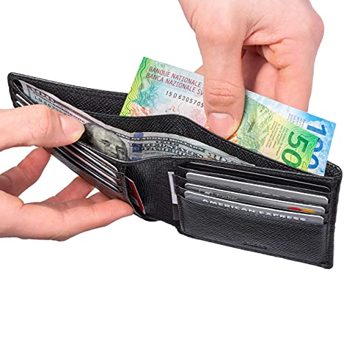Mens Wallet Full Grain Genuine Leather Slim Minimalist Front Pocket Bifold Soft Nappa RFID Protection (Saffiano Black)4