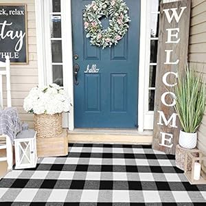 KIMODE Buffalo Plaid Outdoor Rug 3'x5'Black and White Checkered Rug Farmhouse Cotton Woven Front Outdoor Door Mat Washable Indoor Outdoor Area Rug Carpet for Front Door Porch Kitchen KIMODE Buffalo Plaid Outdoor Rug 3x5Black and White Checkered Rug Farmhouse Cotton Woven Front Outdoor Door Mat Washable Indoor Outdoor Area Rug Carpet for Front Door Porch Kitchen