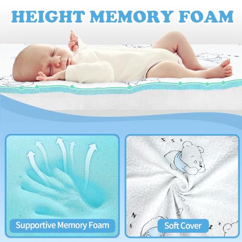 Image of Pack and Play Mattress, 38 inchx26 inch Dual-Sided Mattress for Pack n Play with Ultra-Soft Jacquard Cover, Breathable Gel Memory Foam Pack N Play Mattresses Pad