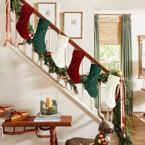 Kunyida Pack 6,14" Unique Burgundy And Ivory White Knit And Green Christmas Stockings Style2 #TOP4