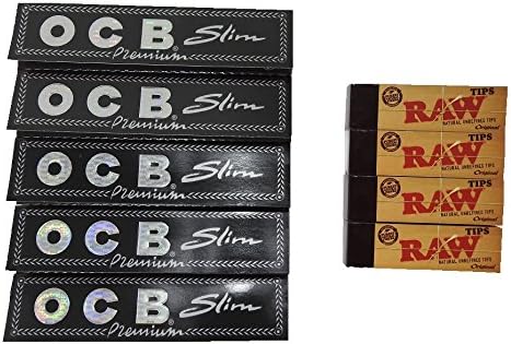 Black Rolling Papers (5 Packs) With Raw Tips Roaches (4 Booklets)
