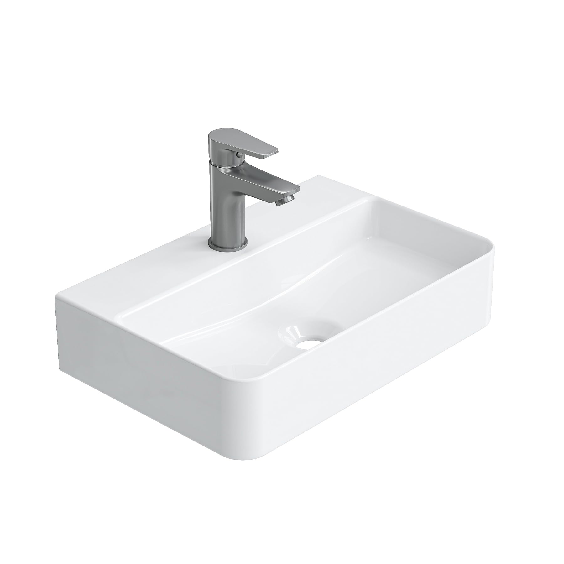 Lavatorio pequeño de cerámica blanca 460/310 mm para suspender montaje en pared con orificio para grifo sin rebosadero