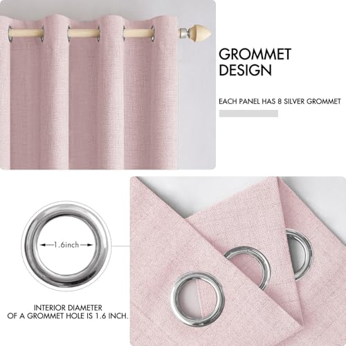 Image of MIULEE Linen Texture Curtains for Bedroom Solid 100% Blackout Thermal Insulated Pink Curtains Grommet Room Darkening Curtains /Draperies for Living Room 52x84 Inch (2 Panels)
