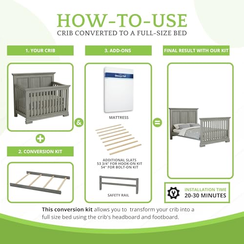 Image of Full-Size Conversion Kit Bed Rails for Oxford, Soho, Ozlo & Avalon Baby Convertible Cribs - Solid Wood - Toddler & Adult Rail for Full-Size Bed - Nursery & Baby Furniture (Graphite Gray, Hook-On Kit)