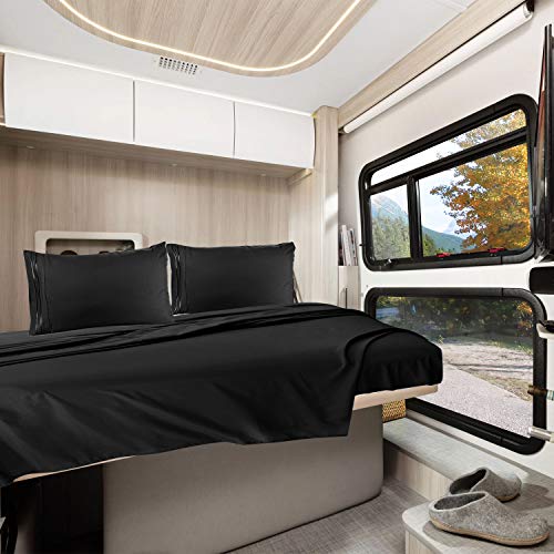 Nestl Black Short Queen Sheets for RV, Hotel Luxury RV Queen Sheets Set, 6 Piece Fitted Bed Sheet Set and Pillowcases, Super Soft, Wrinkle-Free, and Breathable Camper Bedding