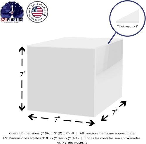 Miniatura 6 de Paquete de 6 cajas de exhibición de acrílico de 7 pulgadas con un lado abierto, blanco, versátil, cuadrado, de plástico, para almacenamiento de