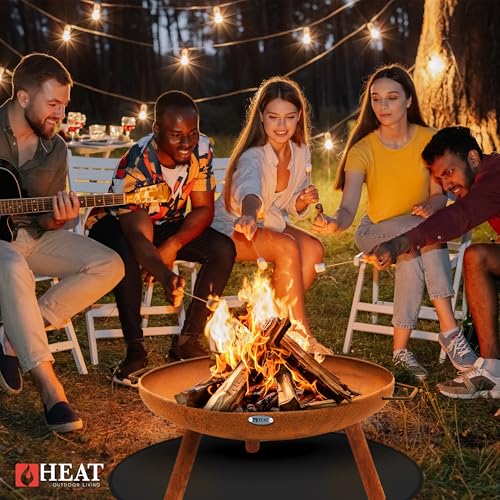 HEAT Outdoor Living Palenisko ruszt Ø 60 z nóżkami i uchwytami – palenisko 60 cm – kosz paleniskowy do ogrodu – 60 x 70 x 28 cm