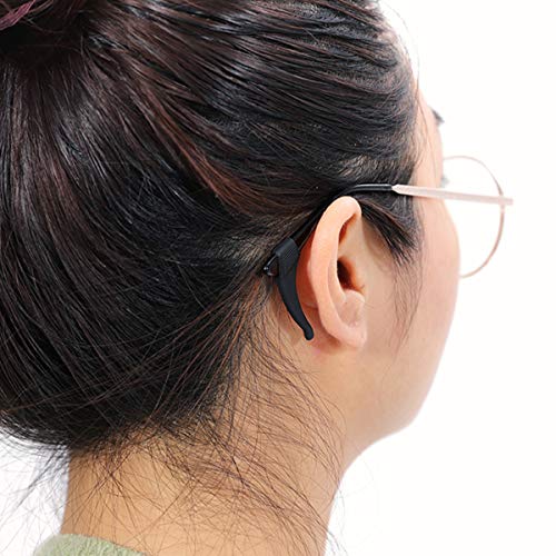 kwmobile Crochets d'oreille lunettes - Lot de 4x crochet d'oreille et 2x sangle pour lunettes en silicone antidérapant - noir - Image 3