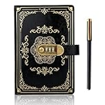 SIMDAO Vintage Leather Journal Notebook with Lock, A5 Lined Pages Locked Journal with Pen, Secret Notebook with Combination Passwords, Notebook Gift for Men and Women,100Sheets/200Pages (Black)