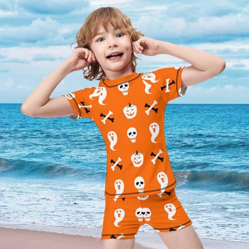 Halloween Party Pumpkin SkullChildren's Swimsuits Boys Two Piece Suit9-11Y（140cm）2