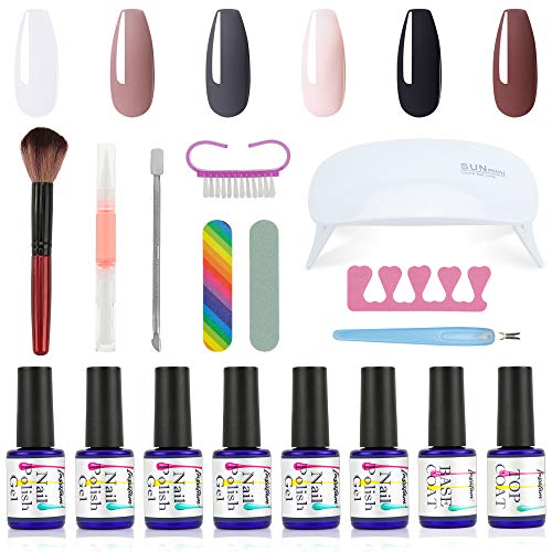 Nail Polish Gel Kit, 6 Colors of Gel Nail Polish, LED/UV Lamp and Manicure Tools, Soak Off, Gel Nail Polish Portable Kit for Professional and Starter