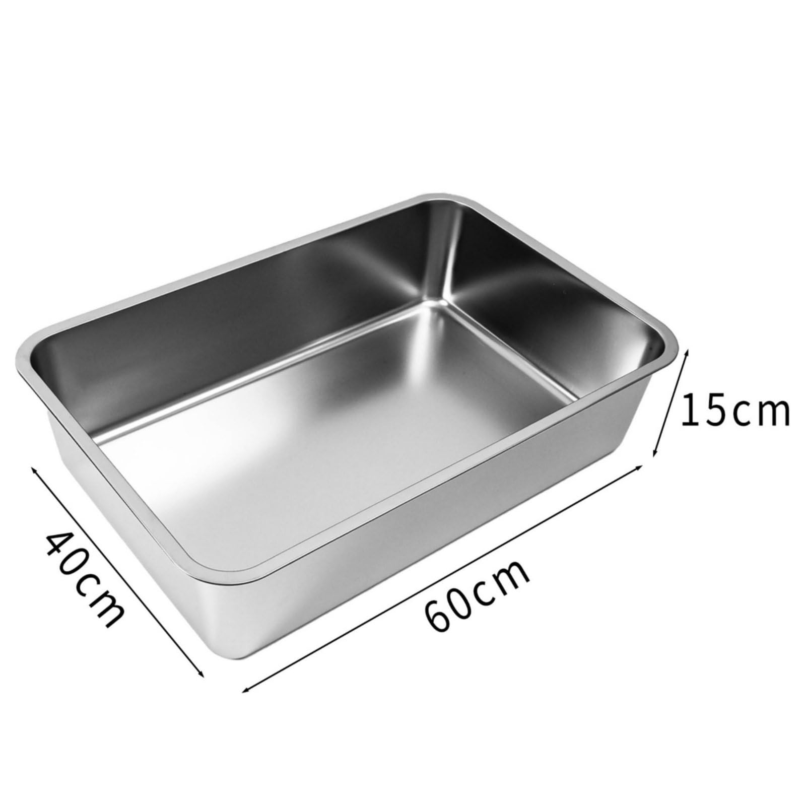 Contenitore Industriale Cassetta Igienica per Gatti Grande in Acciaio Inossidabile con Bordi Rialzati Superficie Liscia Facile da Pulire Adatta a, Grande 60x40x15cm, Acciaio Inossidabile 201