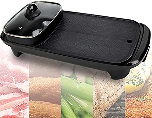 Raclette Grill, elektrischer Grill 2 in 1, 1300 W BBQ Hot Pot Dual-Use-Topf elektrisch mit 5 Temperatureinstellungen und Antihaftplatten, 6 Personen,