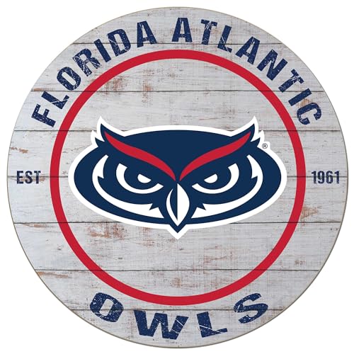 KH Sports Fan FAU Owls Weathered Circle Sign, 20x20 Inches, Owls Decor for Dorm Room, Fan Cave, Living Room; Display Your Team Spirit with This Florida Atlantic Owls Wall Art