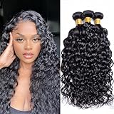 SHWAIR Water Wave Human Hair 16-20 Inch Deep Wave Bundles 10A Brazilian 100% Unprocessed Virgin Hair Wet and Wavy Bundles Double Weft Water Curly Weave Natural Black