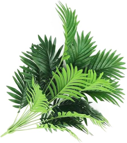 Image of Dekorly Plastic Artificial Palm Plants Leaves Faux Turtle Leaf Fake Monstera Tropical Large Palm Tree Leaves Outdoor Leaf Decorations | 26Inch Plants with Blackpot (Areca Plant)