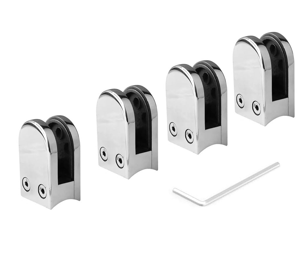 Dlvapbksjqmb Silver Cambered Surface Glass Door Hinges,4 Pcs Stainless Steel 304Adjustable 8-10Mm Bracket Flat Back For Balustrade Staircase Handrail Window(,15 20Mm)