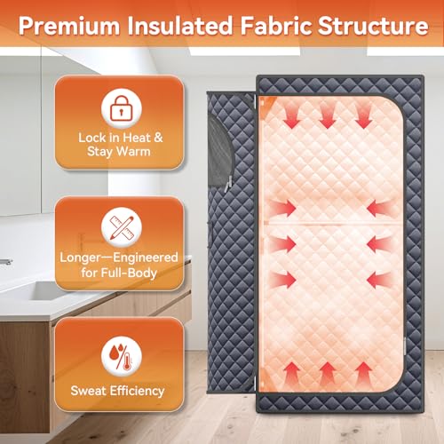 Sauna Box, Upgraded Large Size Portable Sauna for Home Spa with 3L 1300W Steamer, Big Folding Chair, 9 Levels Heat, Timer, Remote Control - Personal Full Body Steam Saunas Room Tent 3' x3' x5.9' Grey - Image 3