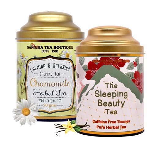 Image of Sancha Tea Boutique, Tea Combo Pack: Chamomile Herbal (50g) & Sleeping Beauty (30g), Caffeine Free Tisane, Best Sleep /Bedtime Teas