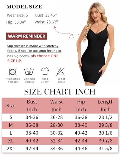 SLIMBELLE Body Shaper For Women Under Dress Tummy Control Seamless Shapewear Slip V Neck Adjustable Strap Slimming Dresses Black S - image 7
