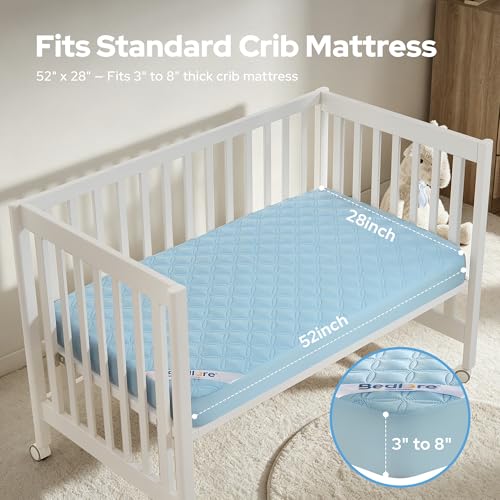 Image of BEDLORE Baby Crib Mattress Protector 2-Pack Waterproof Blue 52 inchx28 inch