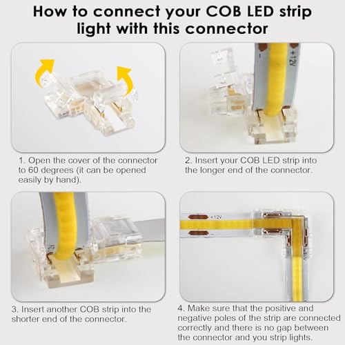 ENQIMAOYI 8mm LED Connectors, 12pcs L-Shaped/Corner, Solderless, 5V-24V COB LED Strip Lights, Whit - Image 4