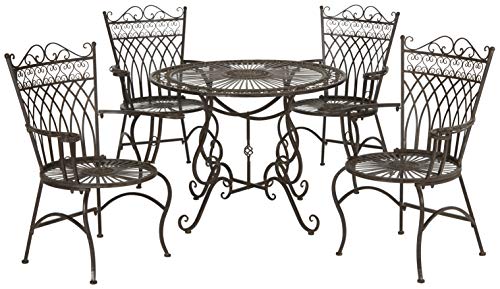 SAFAVIEH Outdoor - Thessaly 5-Piece Bistro Dining Set - Rustic Brown Iron Metal - Vintage Victorian Scrollwork - Ideal for Patio, Deck, Porch, Garden (PAT5003B)