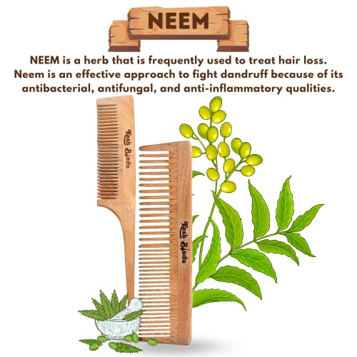 Image of Handmade Kacchi Neem Wooden Comb For Men & Women Detangling, Frizz Control & Shine, Suited For All Hair Diffrent Type of Kangi Combo Pack 2pis (Tel + Dual Tooth)