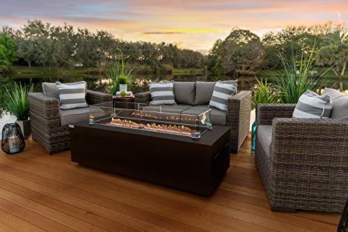 Akoya Outdoor Essentials 60" Rectangular Modern Concrete Fire Pit Table W/Glass Guard And Crystals In Brown (60" Brown, High Desert) #TOP3