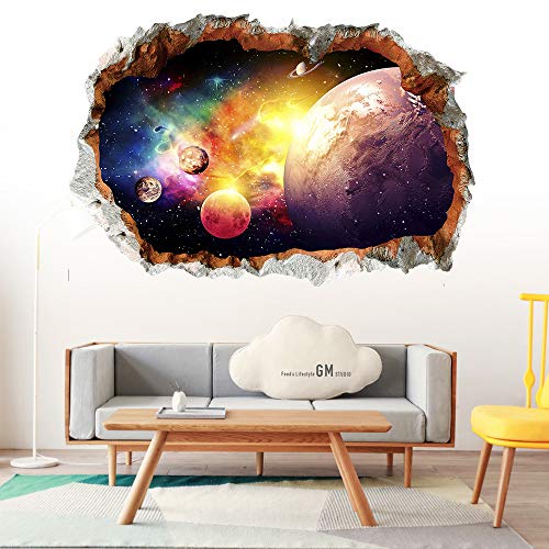 Herra 3D Planet Universe Galaxy Outer Space Wall Decal Spacecraft Astronaut Wall Stickers, Peel And Stick Removable Space Capsule Window Wall Stickers Wall Mural For Kids Room (Multicolor) #TOP4