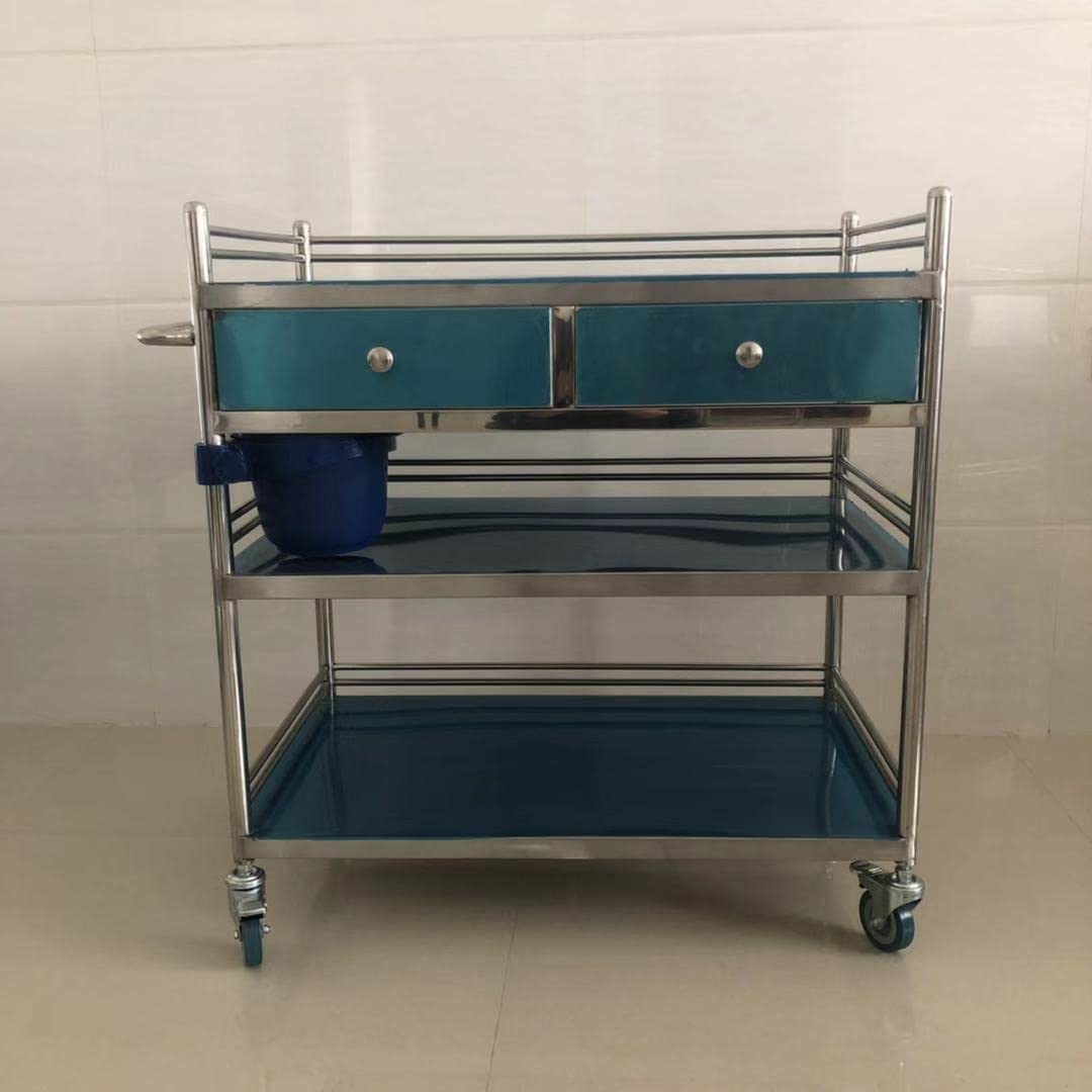 Wagen Medizinischer Gebrauchswagen Aus Edelstahl, Robuster, Kratzfester Rollwagen-Organizer, Pflegewagen für Zahnarztpraxis Krankenhaus (Color : 3 Layer, Size : 60cm x 40cm x 86cm)