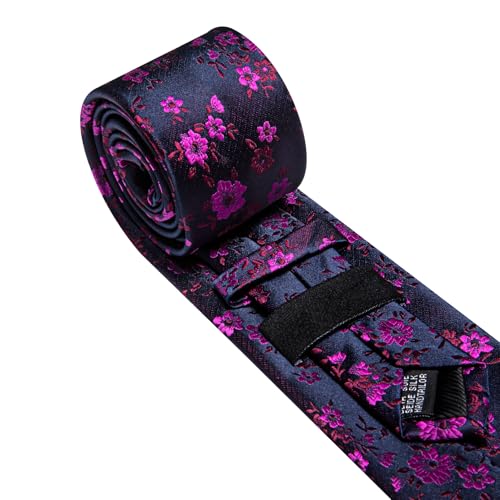 Image of Barry.Wang Men Tie Set Floral Paisley Silk Necktie Pocket Square Cufflinks Formal Wedding Party Business