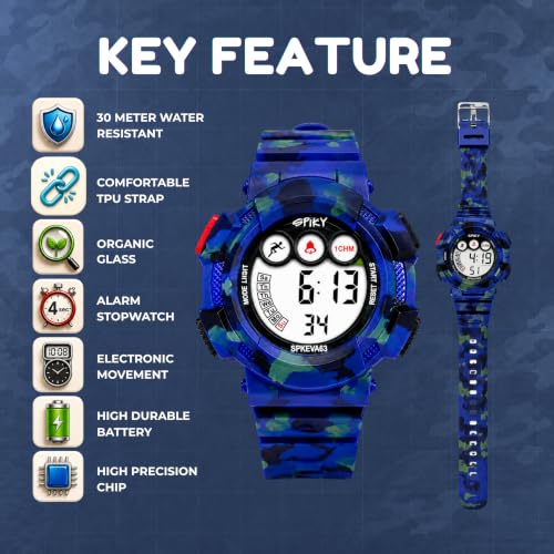 Image of SPIKY Round Digital Sports Watch for Kids | Military, Camouflage Design | Multifunctional & Luminous Display | 30M Water Resistant | Best Birthday Gift Wrist Watches for Boys & Girls | Age 2-12 Years