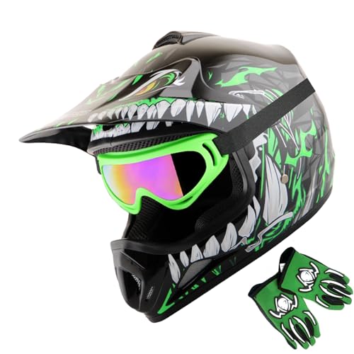 WOW Youth Kids Motocross BMX MX ATV Dirt Bike Dianosour Helmet Dragon Goggles Martian Youth Glove Bundle: HJOY MG Bundle product thumbnail 17