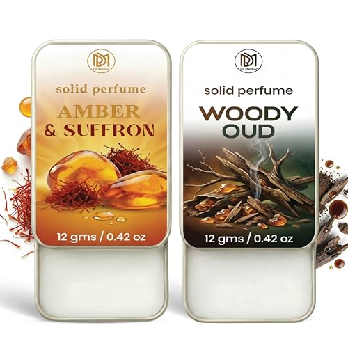 Image of Dr.Mashur Solid Perfume |Amber & Saffron&Woody oud Alcohol Free Wax Perfume Balm, Long Lasting | Pocket Tin 12g, Pack Of 2| Non Greasy Smooth Glide, Travel Friendly Unisex
