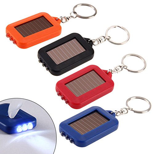 Ireav 4PCS Solar Key Chain Flashlights 3 Mode LED Emergency Flash Light Camping Lamp Pocket Torch Backpack Light
