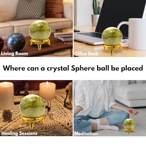 Image of Certified Serpentine Crystal Ball for Meditation - Premium Crystal Vastu Items for Home and Feng Shui Items for Good Luck - Ideal for Pooja Supplies and Spiritual Practices (2 inch Inch)