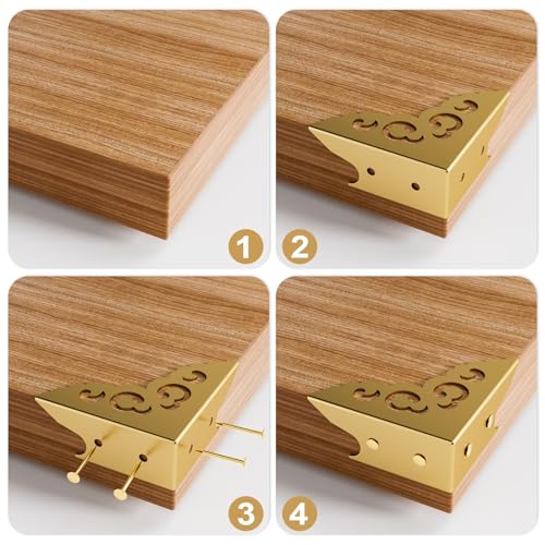 Image of 4 Pcs Corner Protectors for Furniture,Retro Style Guard Cabinet Furniture Corner Bumpers for Jewelry Box Gift Box Wooden Case Cabinet Furniture Decorative (Gold)