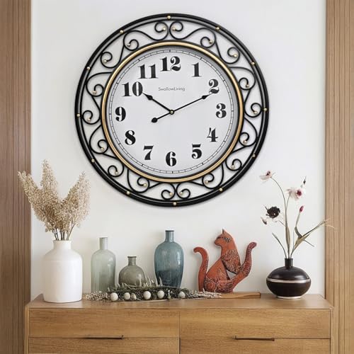 SwallowLiving 24 Inch Vintage Iron Metal Frame Wall Clock Silent, Battery Operated, Elegant Retro Decor for Living Room, Kitchen, Office, Dining Room, and Bedroom by SwallowLiving - Used condition - US$62.99
