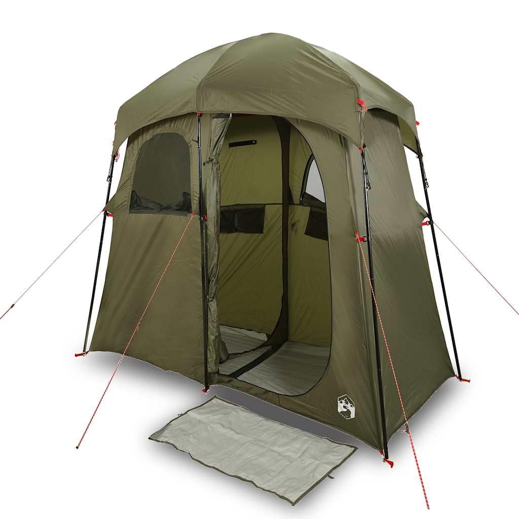 Tenda da Doccia Campeggio 2 Persone Spogliatoio 2 Cabine in Poliestere 185T con Rivestimento in PU 256x136x225cm Verde Include Borsa per Attività Outdoor